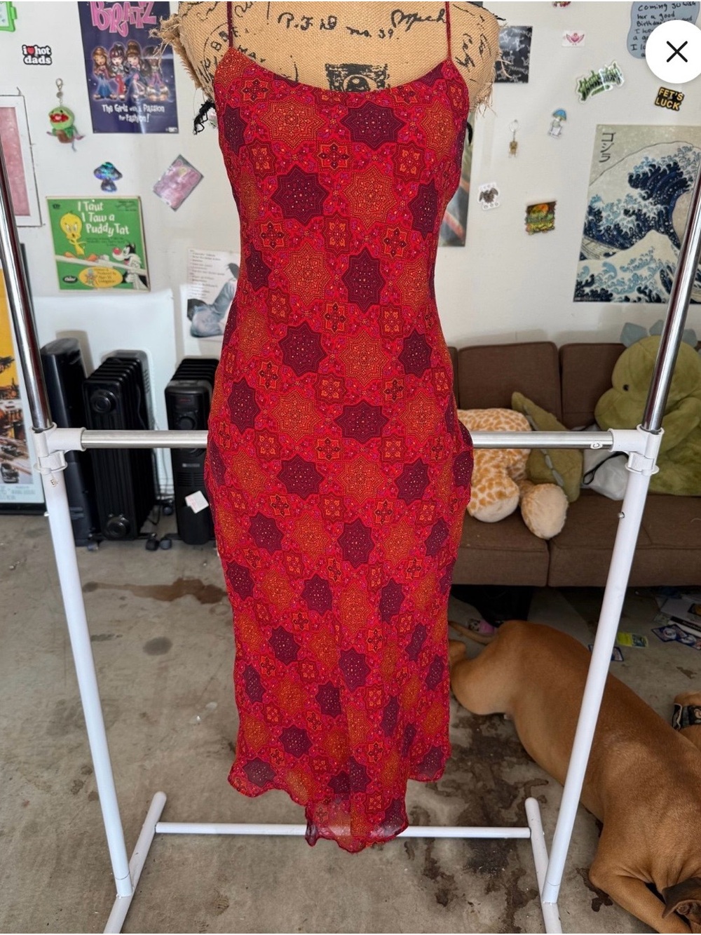 Spenser Jeremy Red & Burgundy Patterned Slip Midi Dress